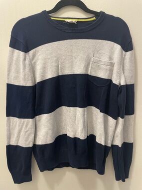 GAP Men’s Navy and Light Gray Striped Crewneck Sweater